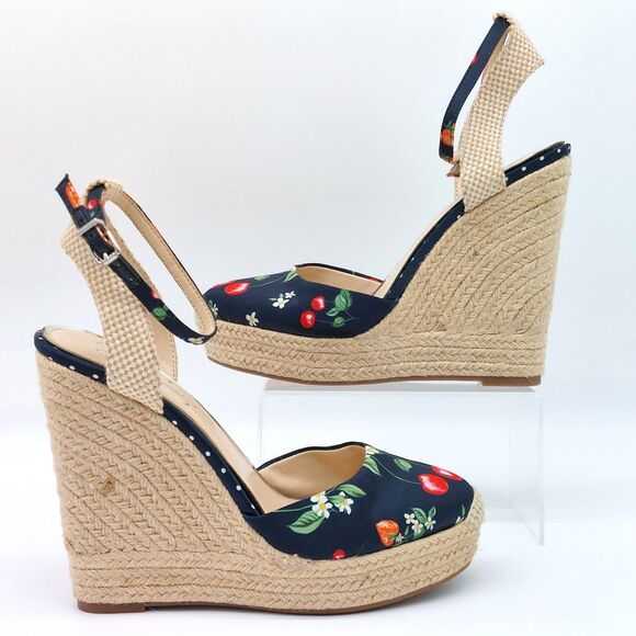Jessica Simpson Platform Sandals Sz 8.5M Wedges Espadrilles Summer Satin Fruit - Picture 2 of 10